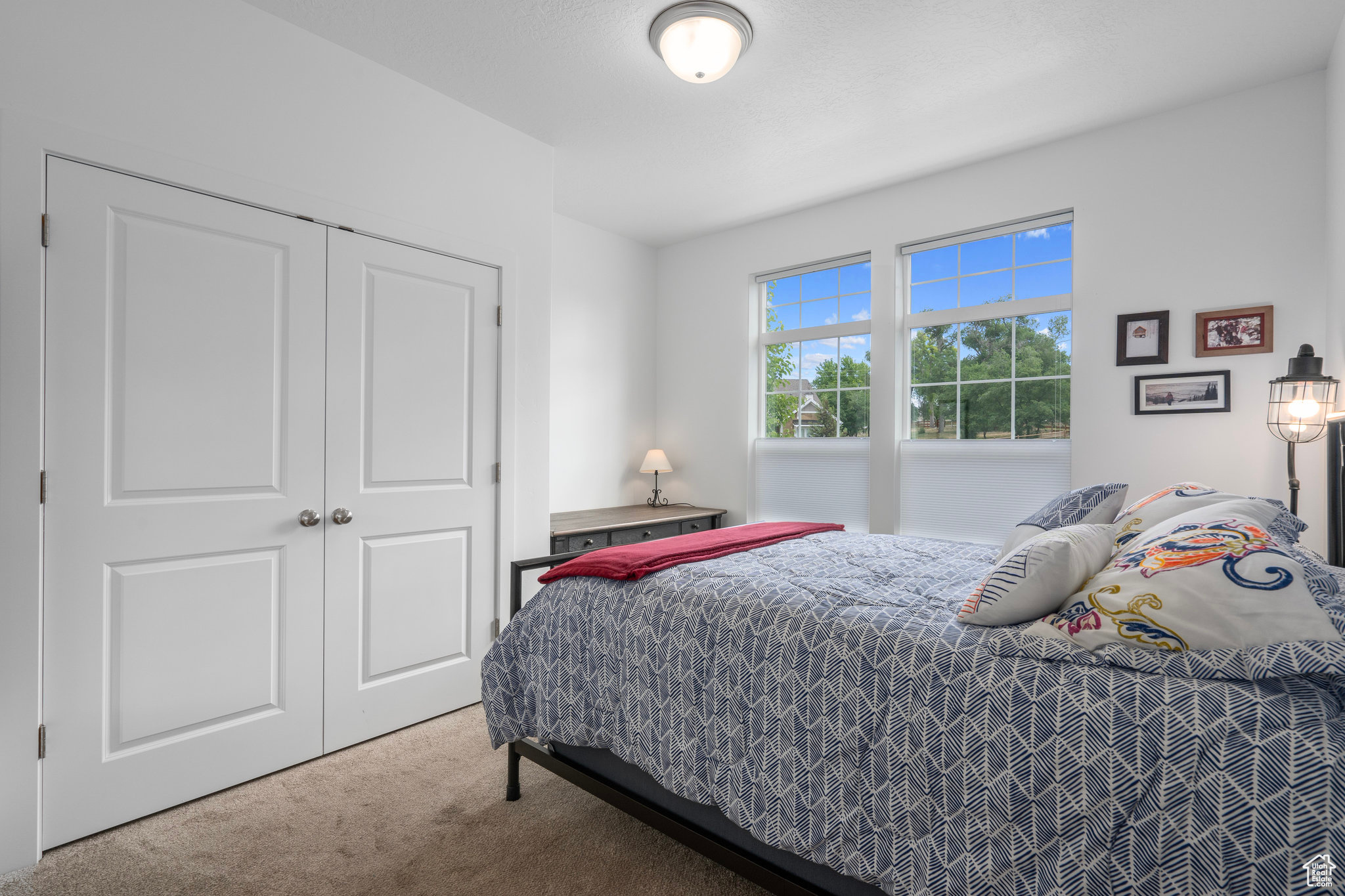 Bedroom with carpet and a closet