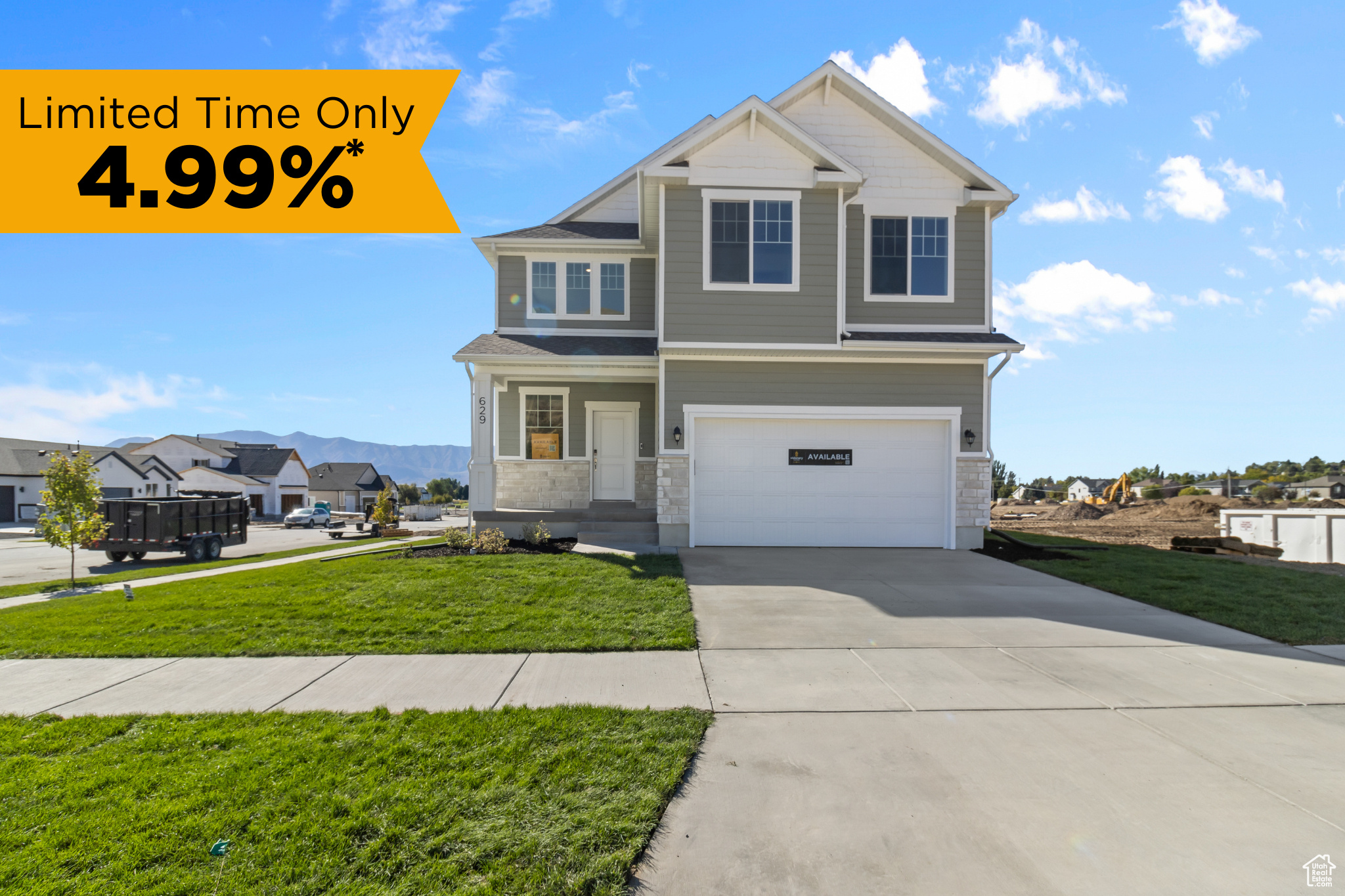 Craftsman house featuring a garage, concrete driveway, and a front yard
