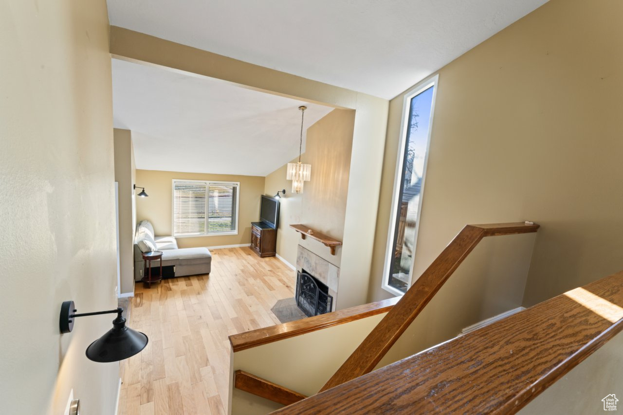 Living room with light wood-type flooring