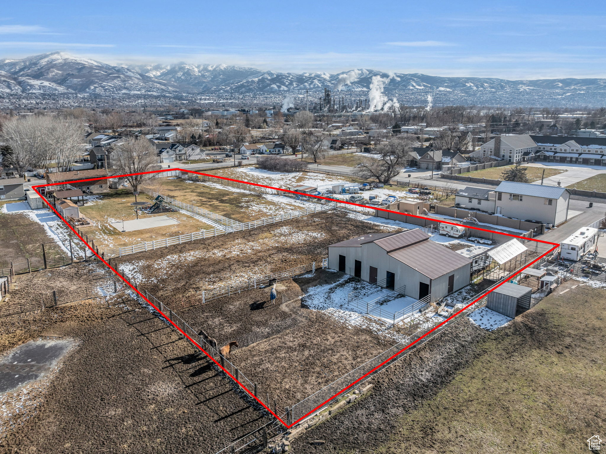 Aerial view of property with lot lines