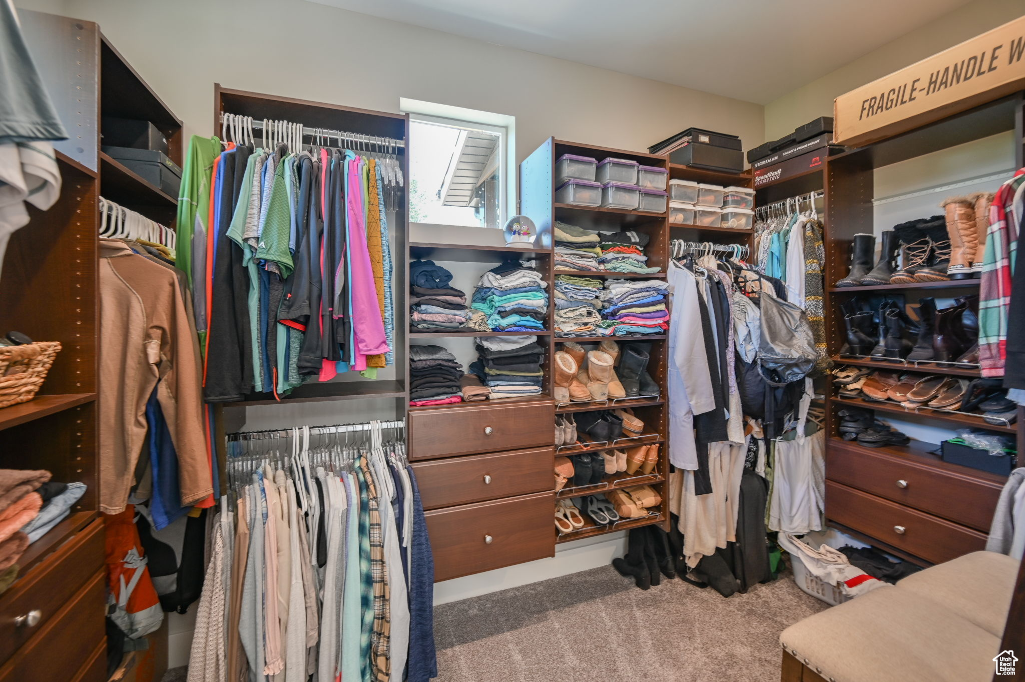 Spacious closet with carpet