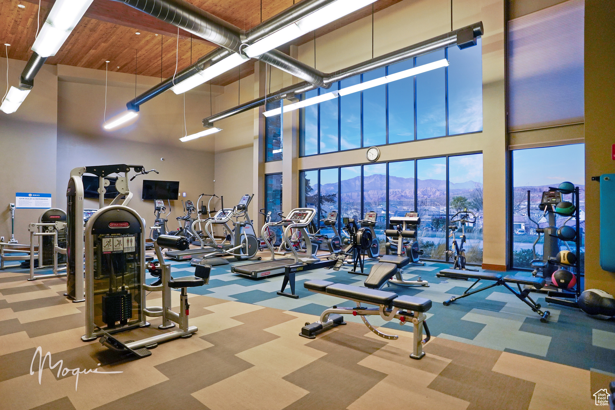 Brio community center gym, with an assortment of well-kept equipment, TV's and views that inspire.