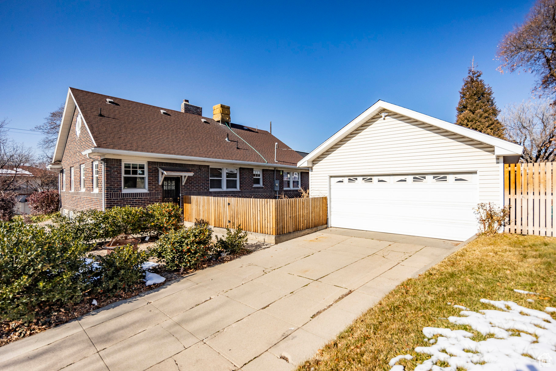 Exterior space with a garage