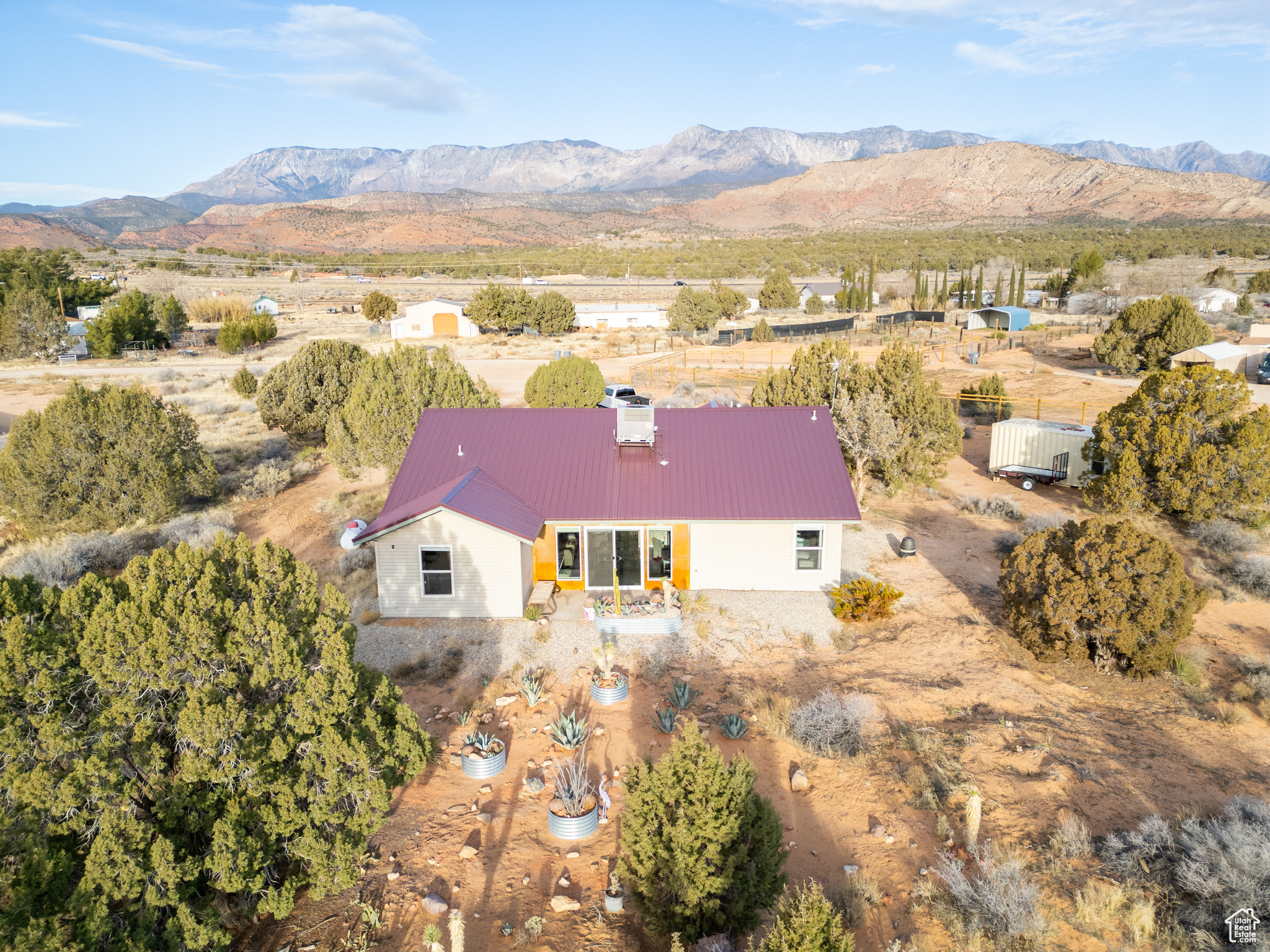 Drone / aerial view with a mountain view