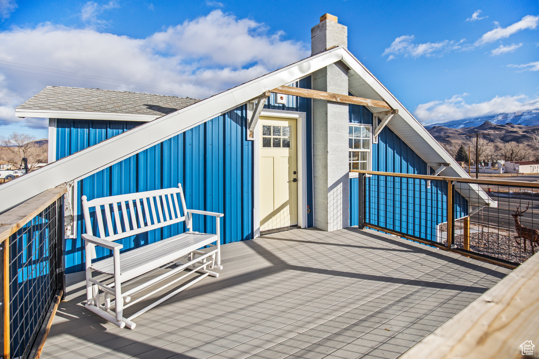 Wooden deck with a mountain view