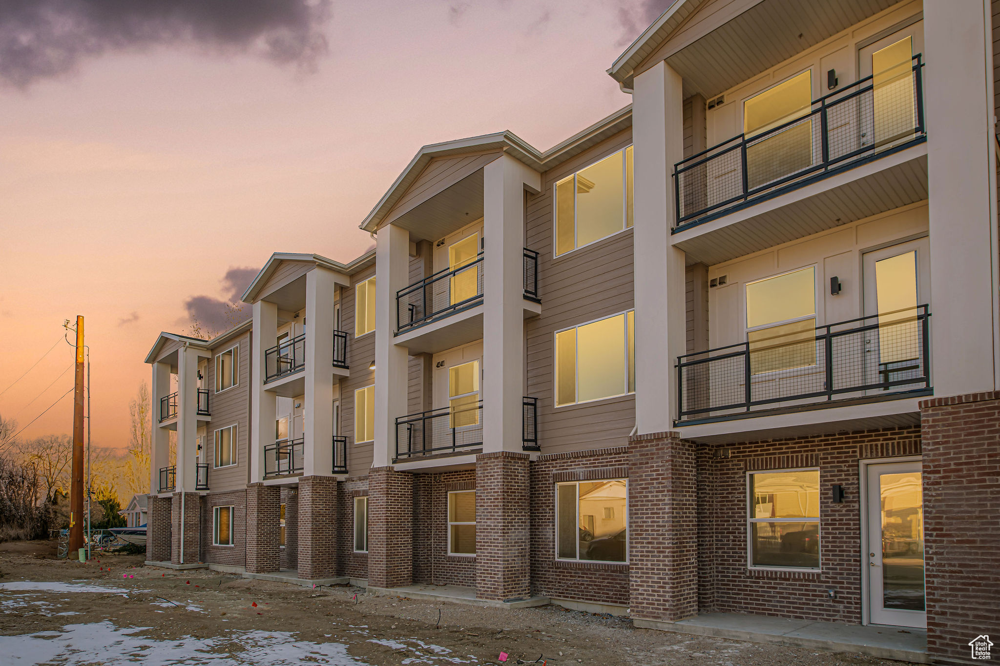 View of outdoor building at dusk