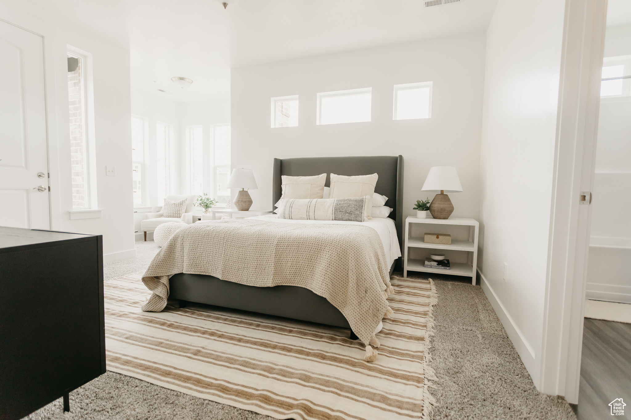 Bedroom with carpet flooring