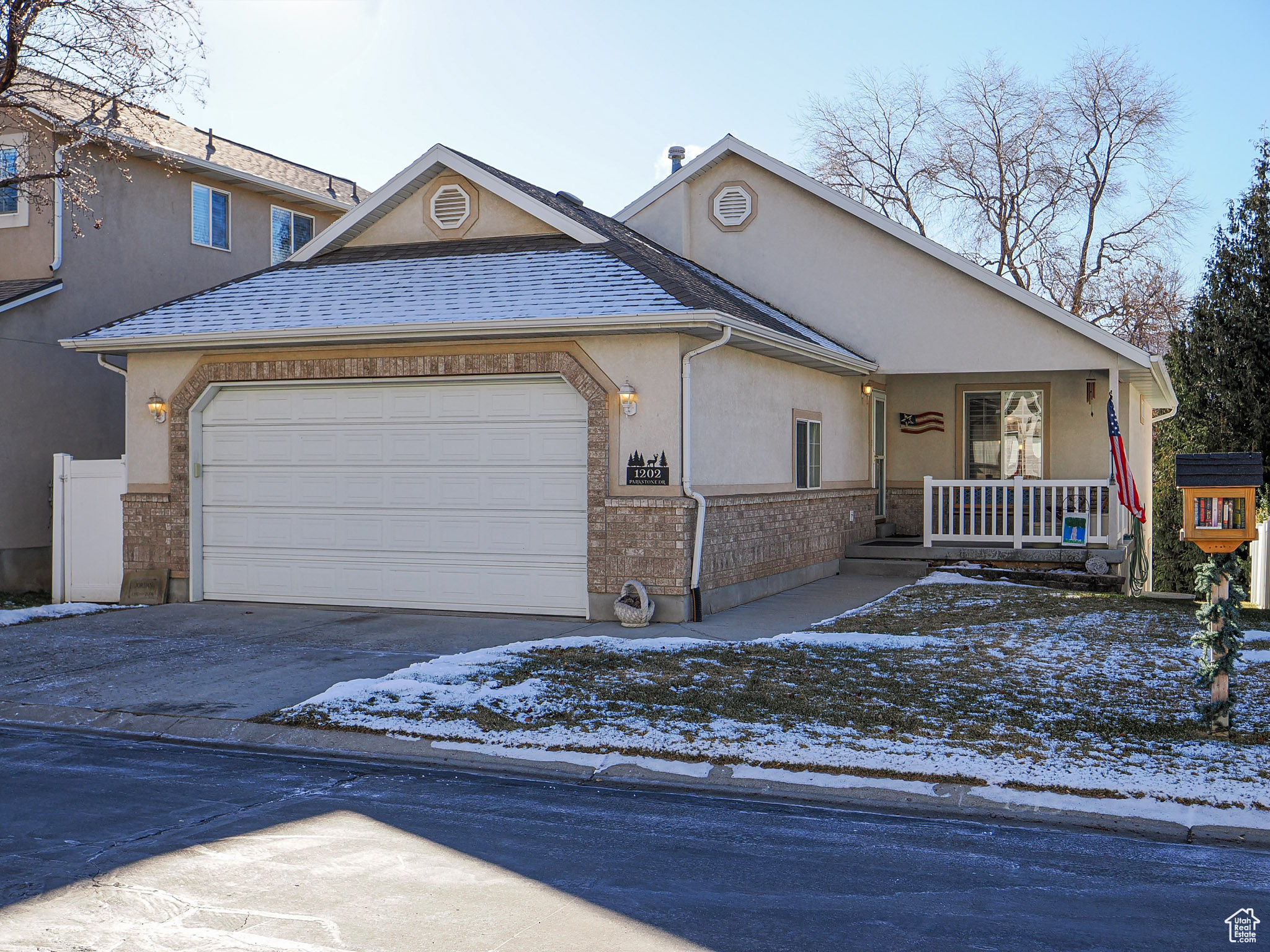 2 car garage and covered porch