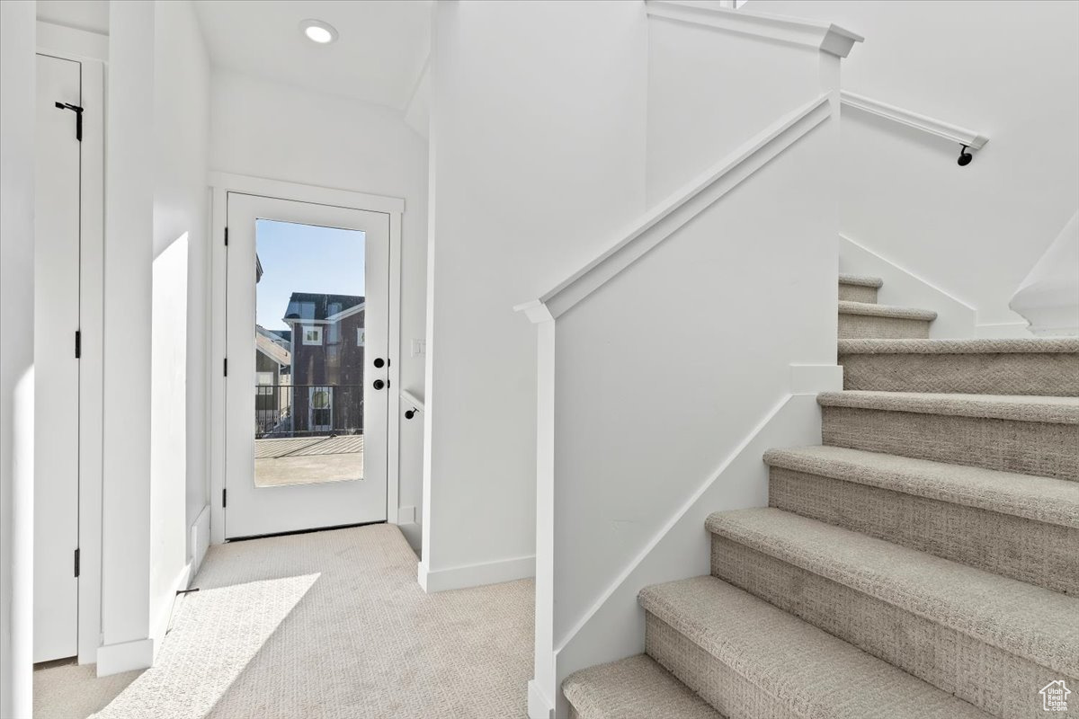 Staircase with carpet floors