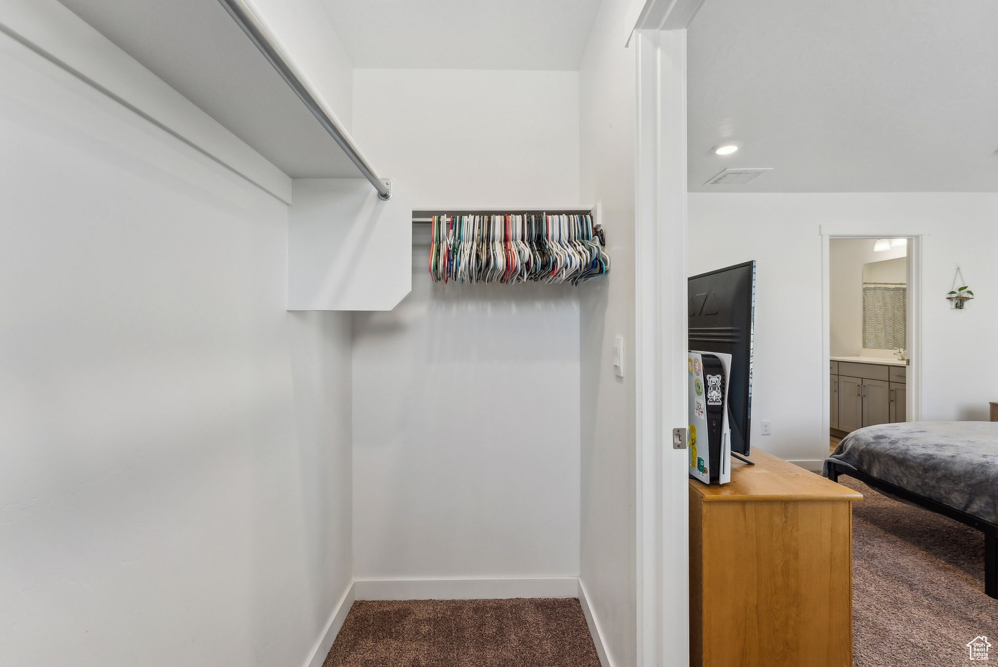 Spacious closet with carpet