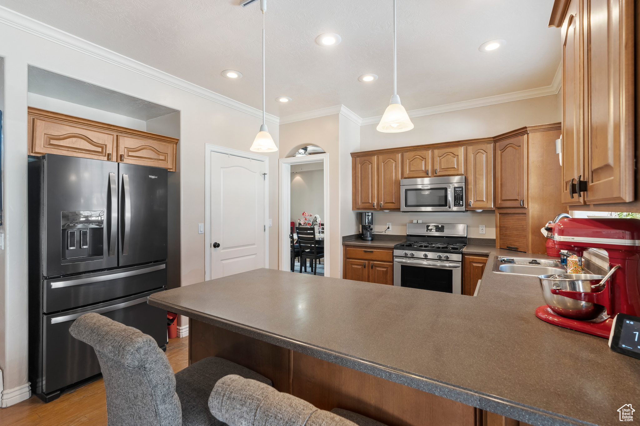 Spacious kitchen entering into the dining room area.