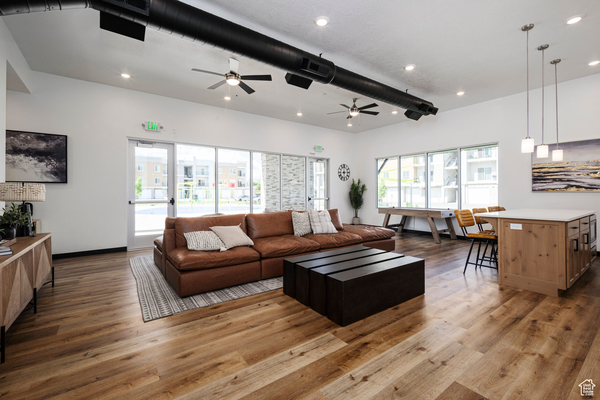 Living room with hardwood / wood-style floors