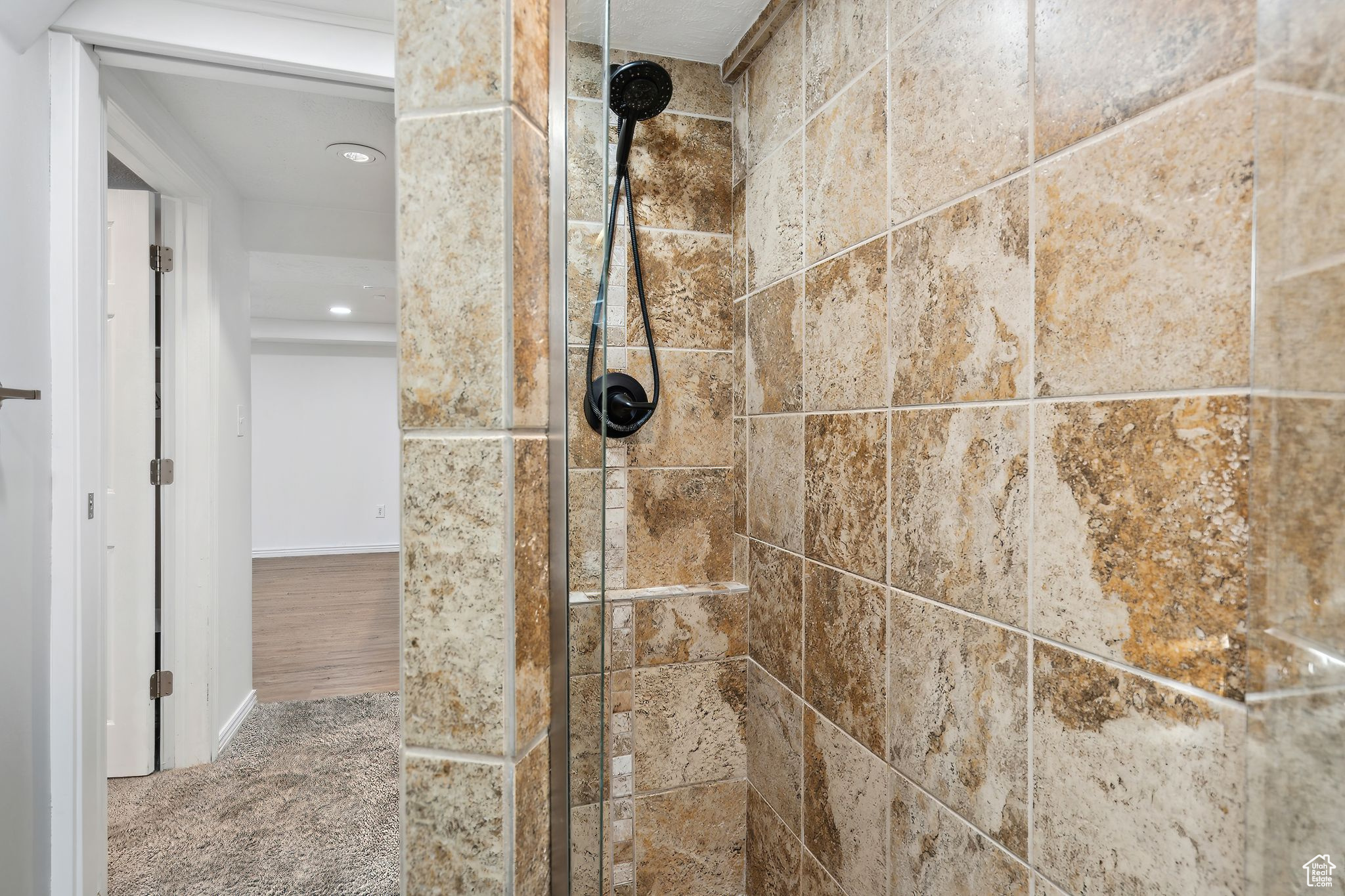 Room details with tiled shower