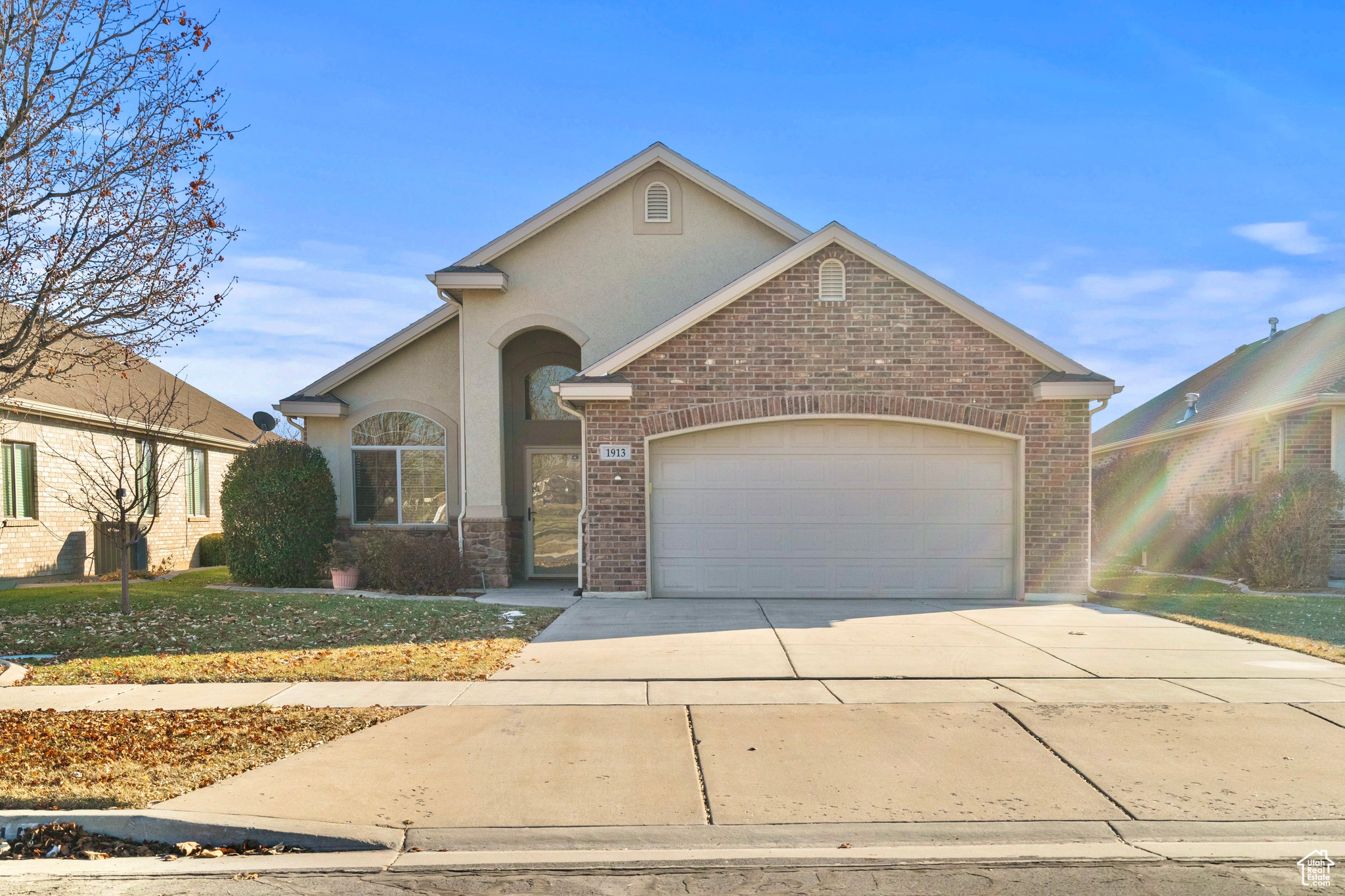 View of front of home with a garage