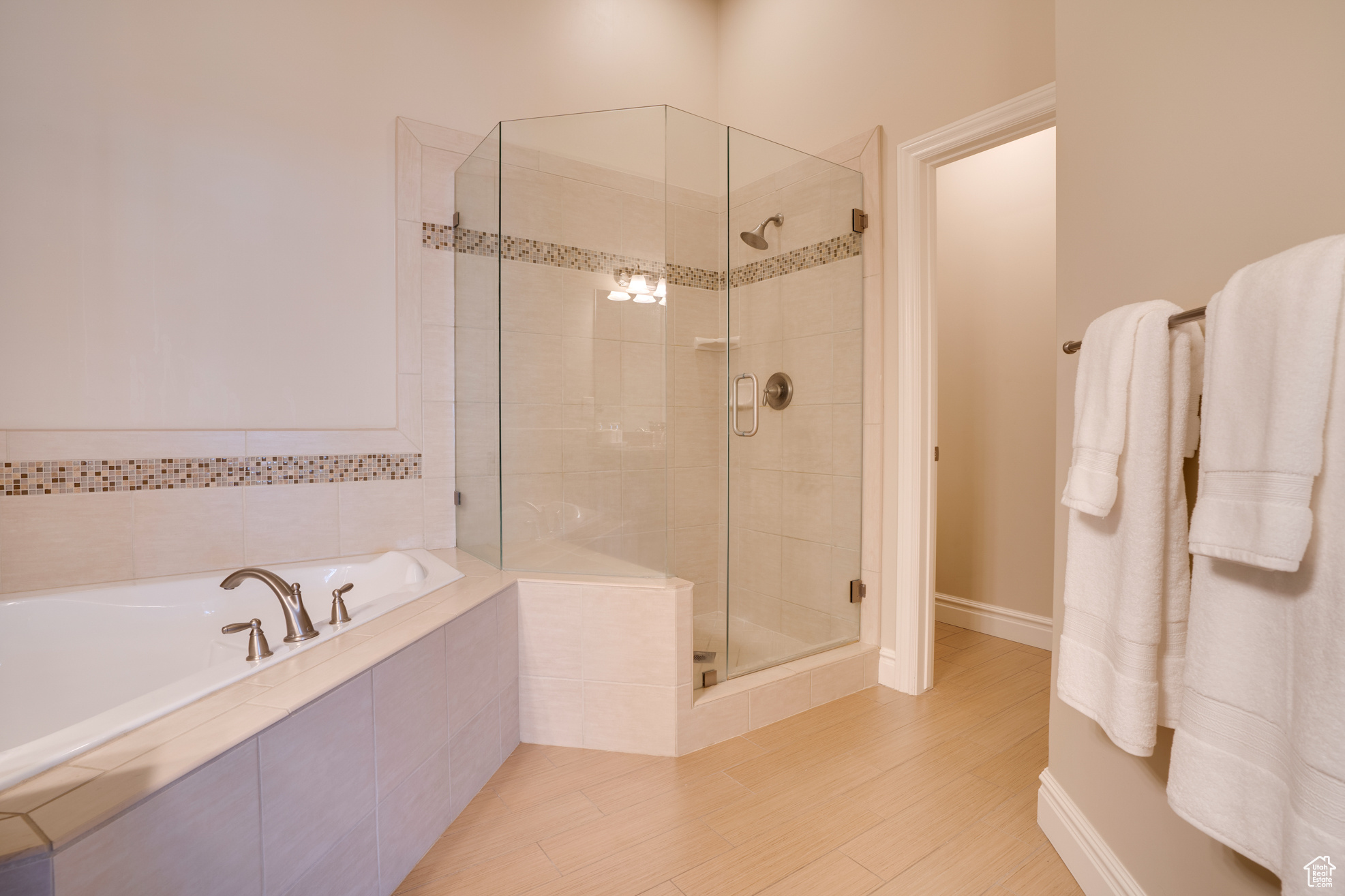 Bathroom with shower with separate bathtub