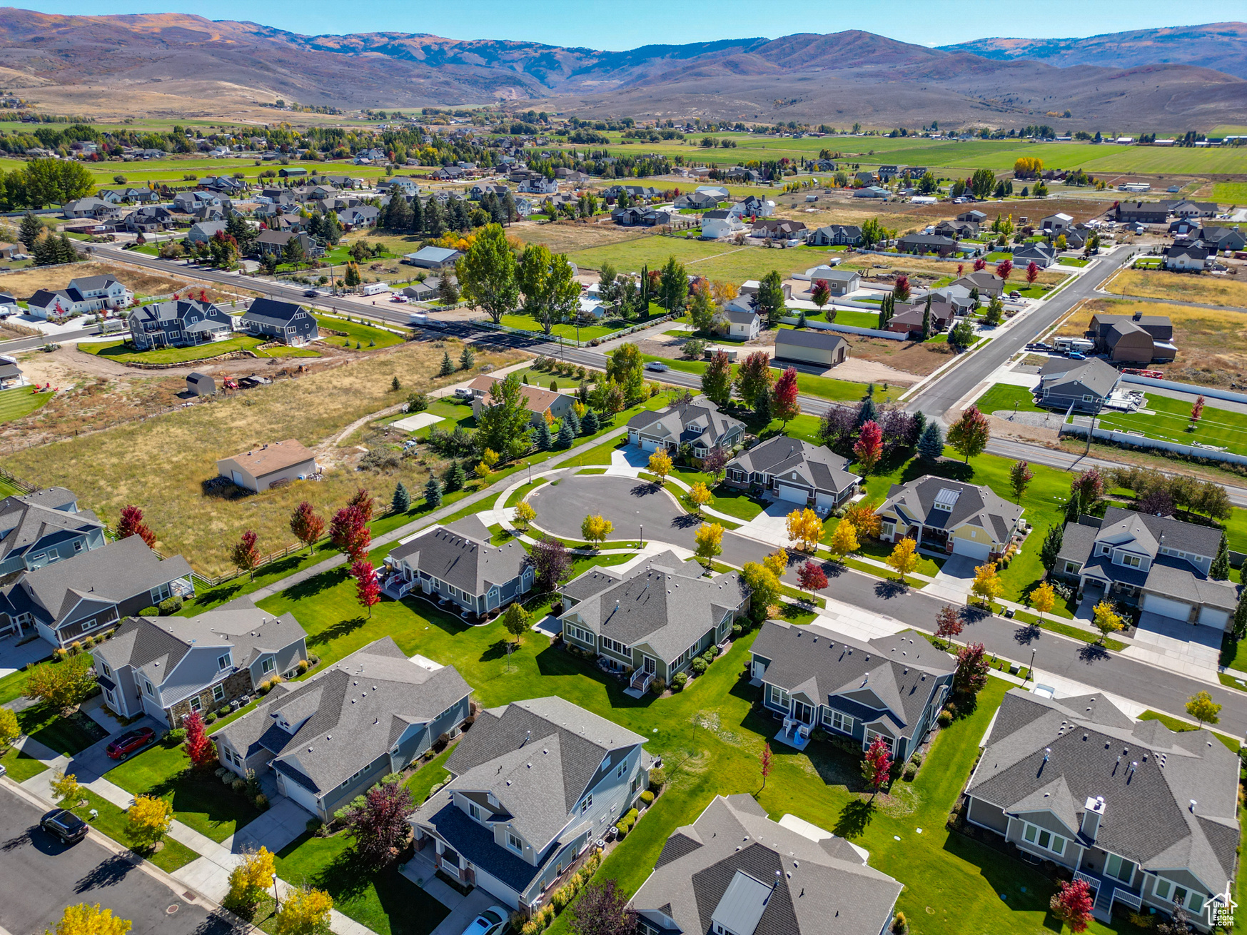 Birds eye view of property with a mountain view