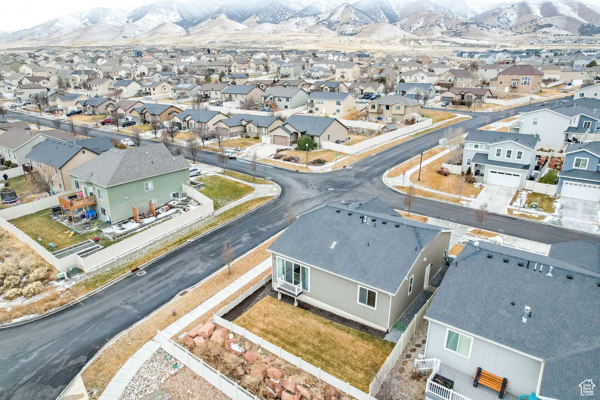 Aerial view featuring a mountain view