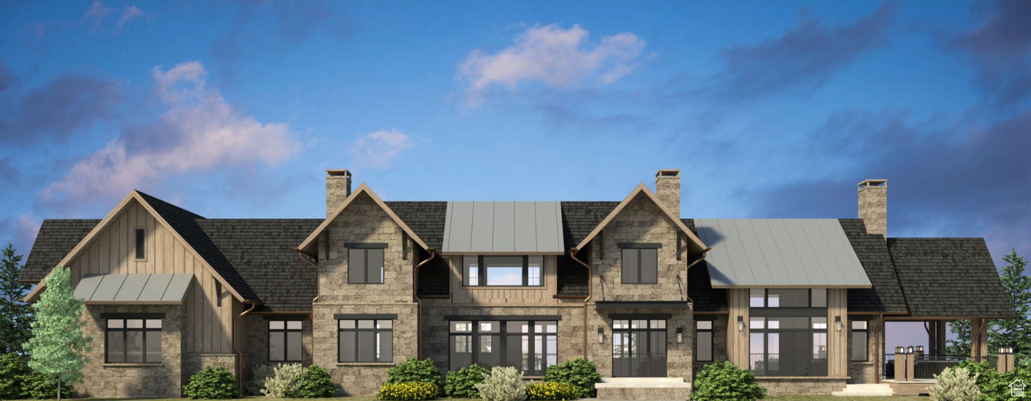 View of front facade with a front yard and french doors