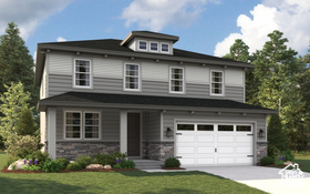 View of front of property with a garage and a front yard