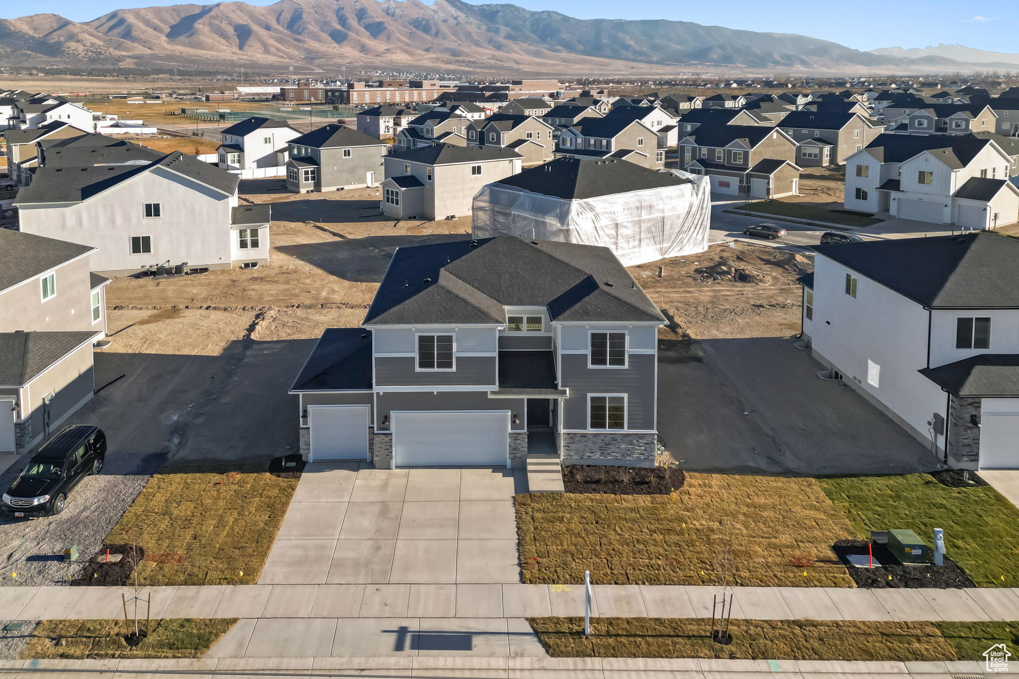 Drone / aerial view with a mountain view