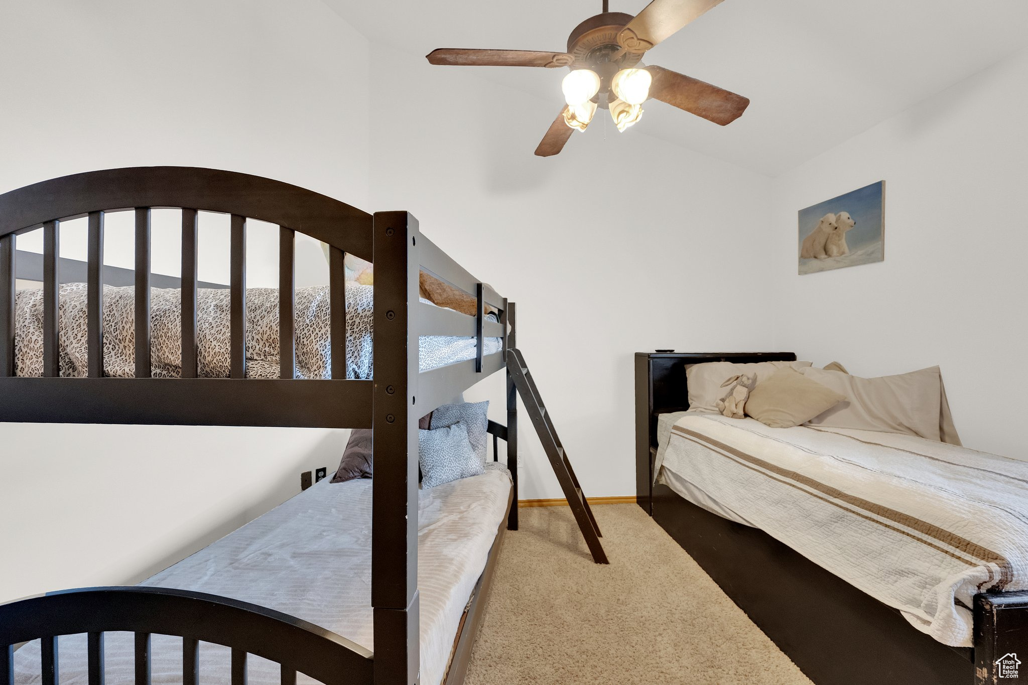 Bedroom with carpet and ceiling fan