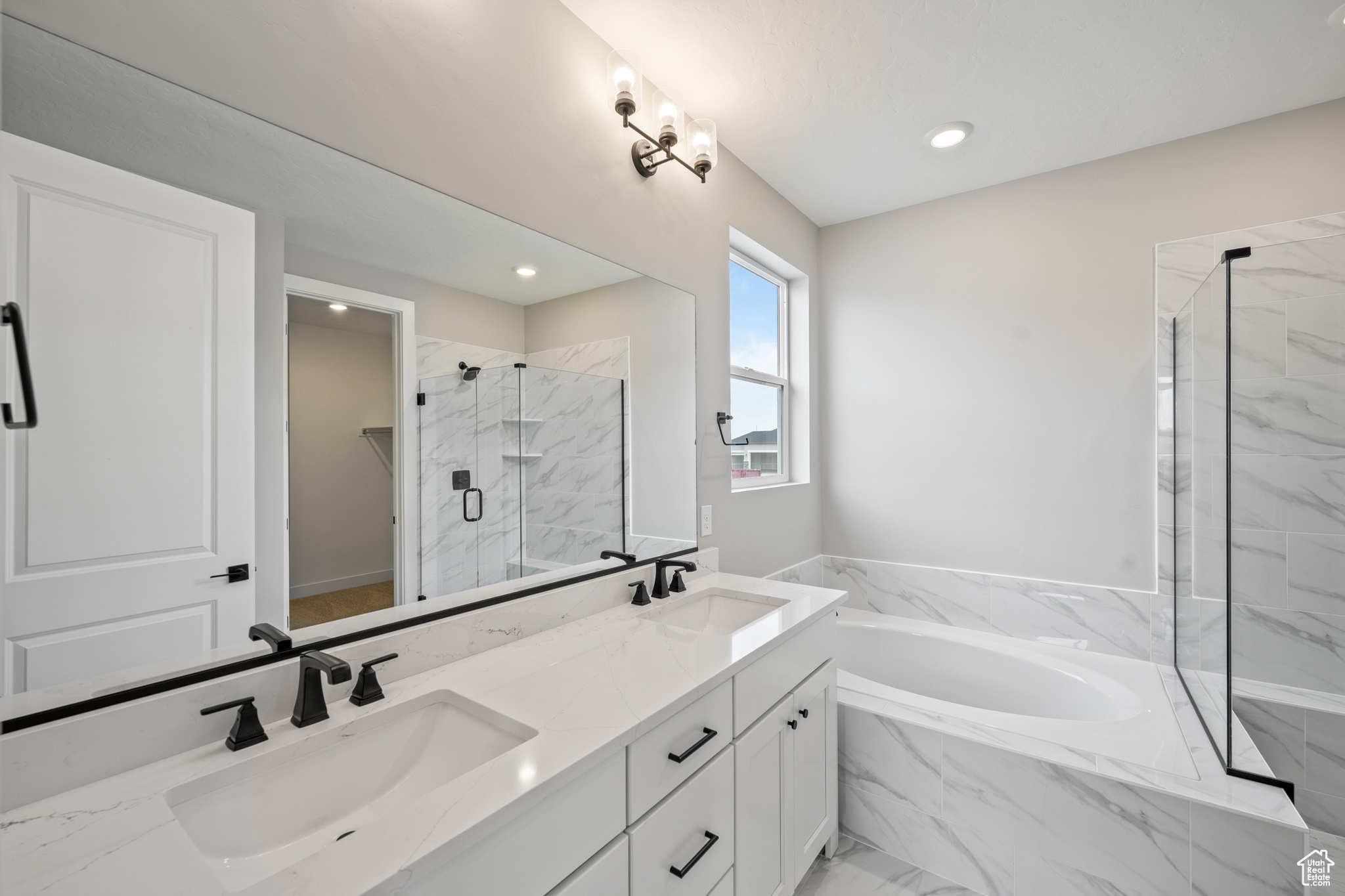 Bathroom with plus walk in shower and vanity