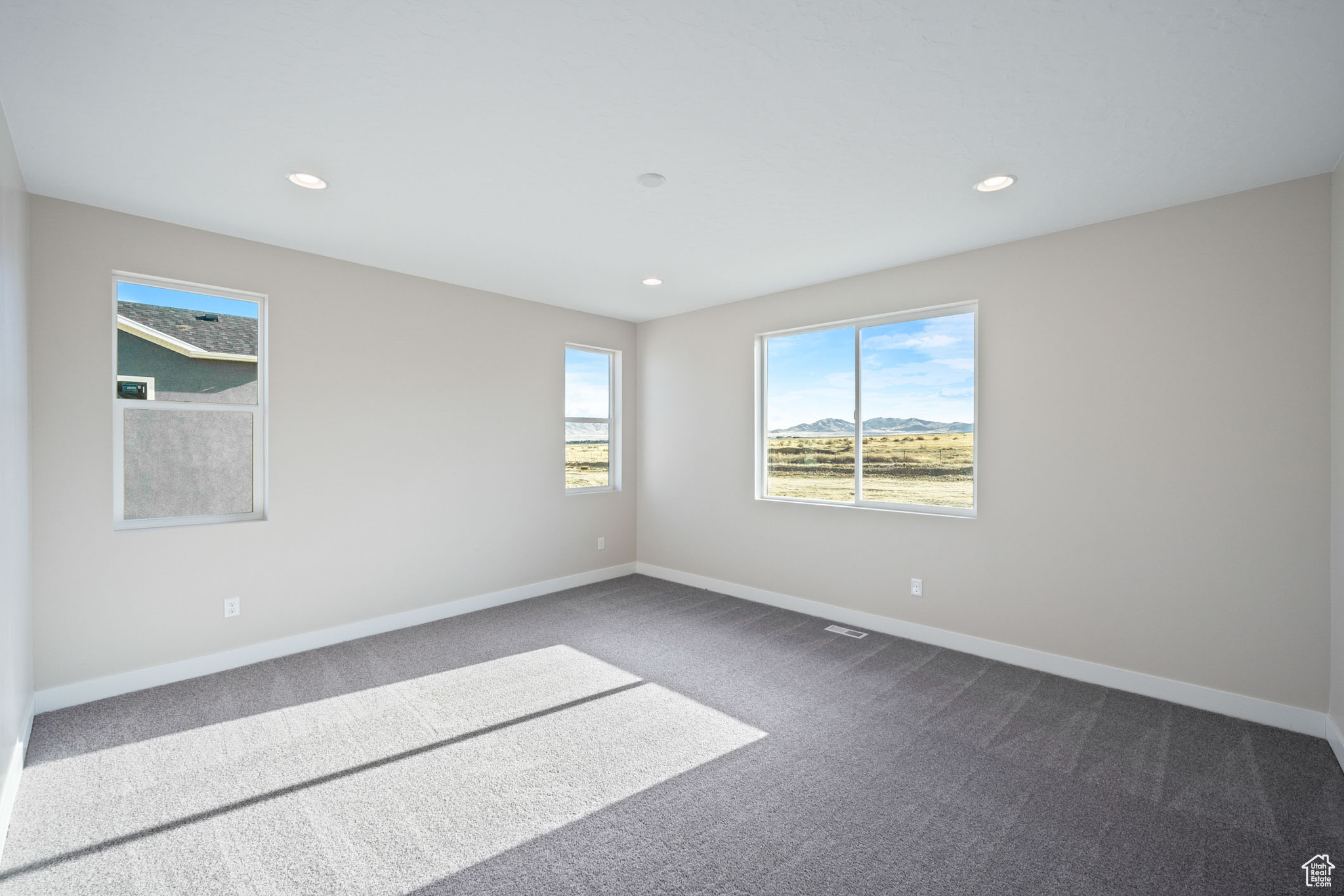 Empty room with dark carpet