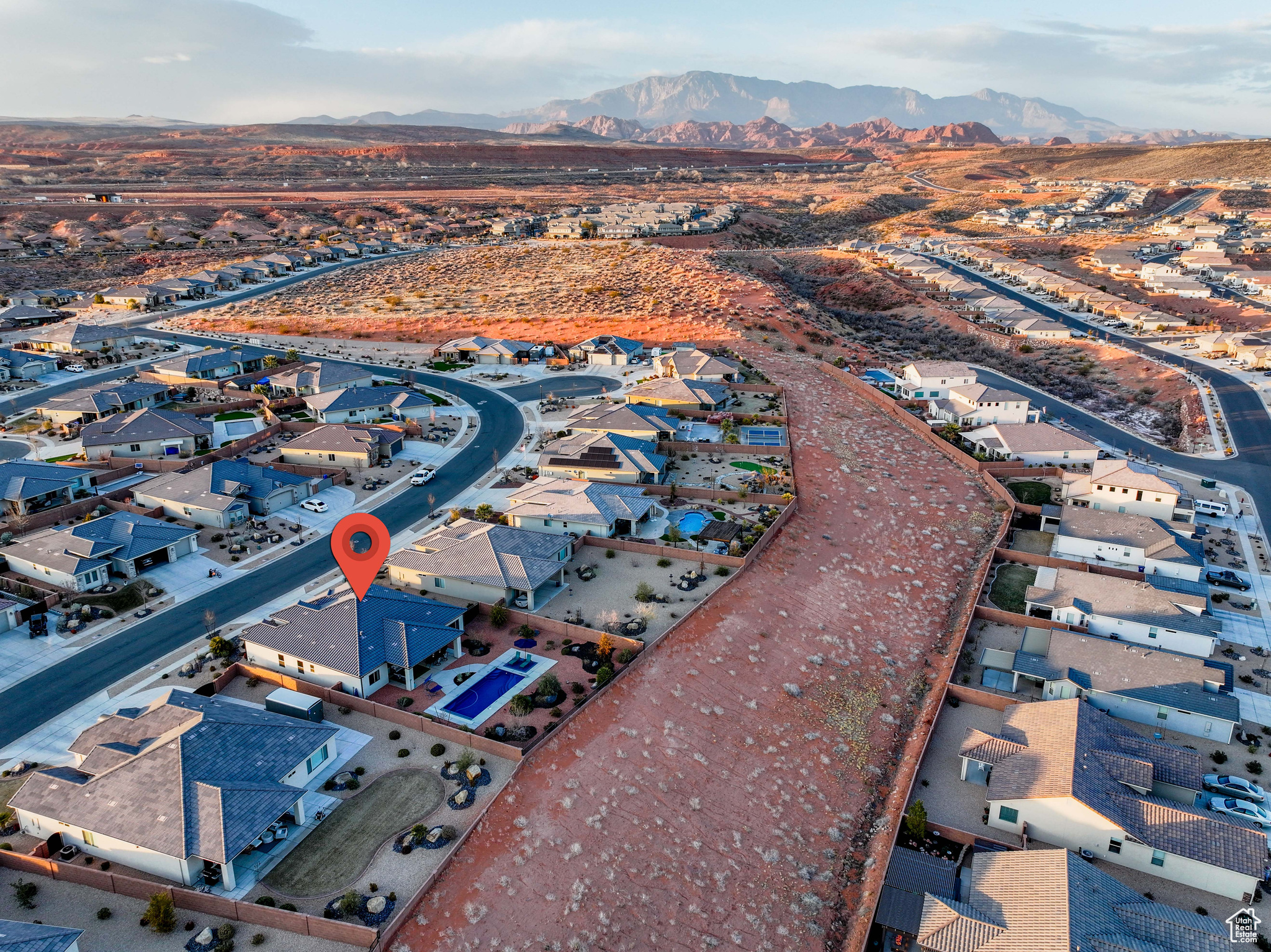 Aerial view featuring a mountain view