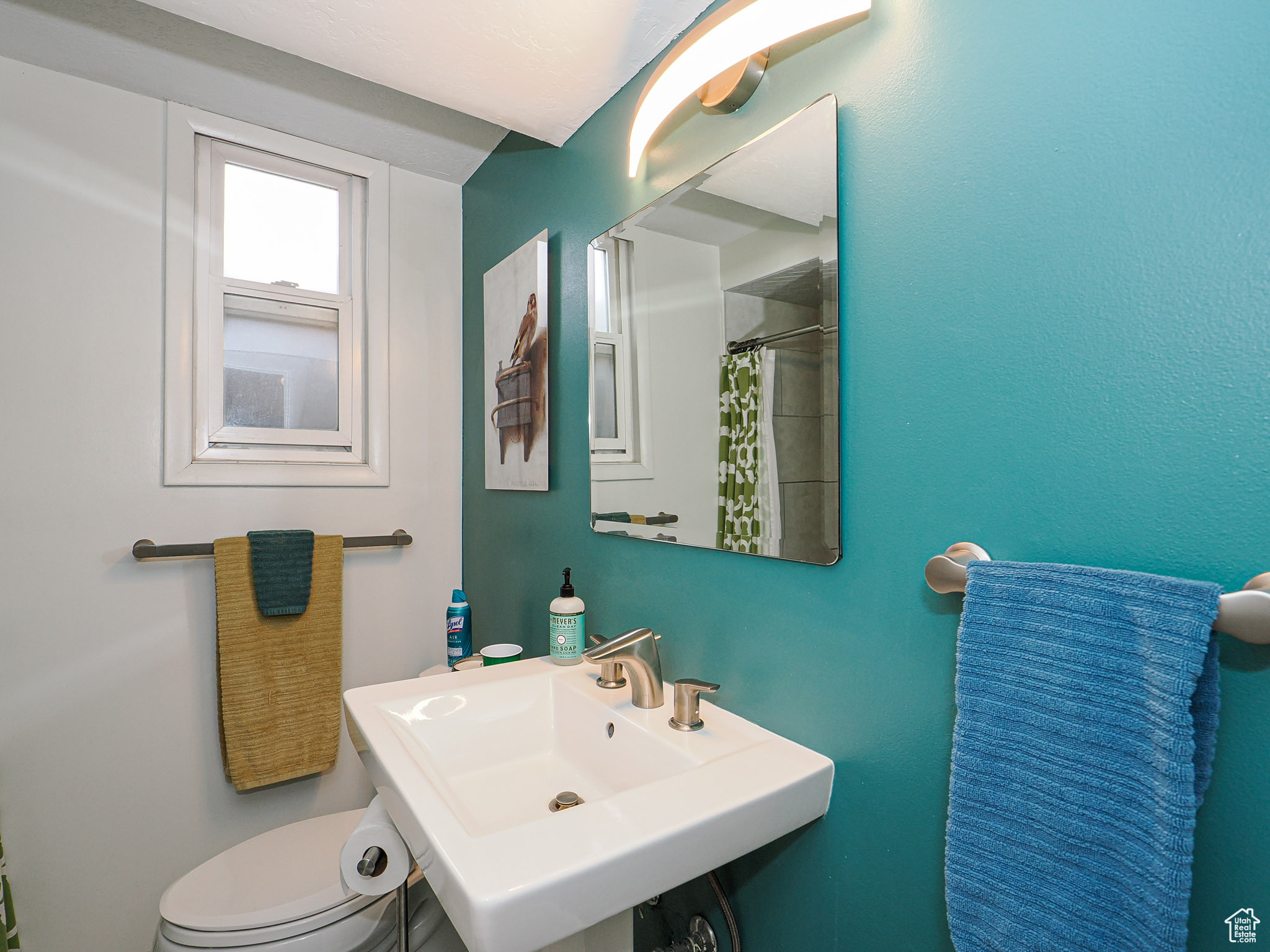 Bathroom featuring walk in shower, toilet, and sink