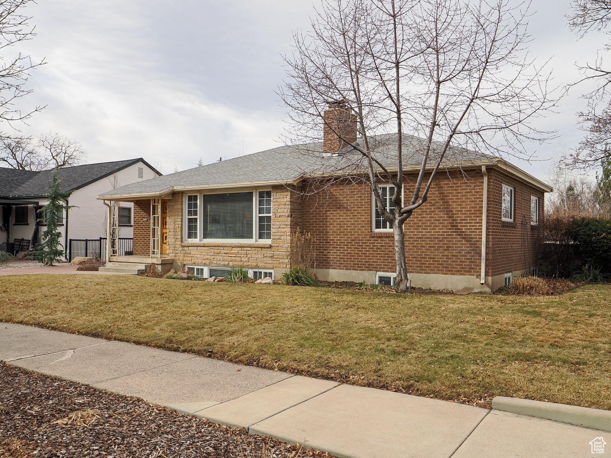 Ranch-style home featuring a front lawn