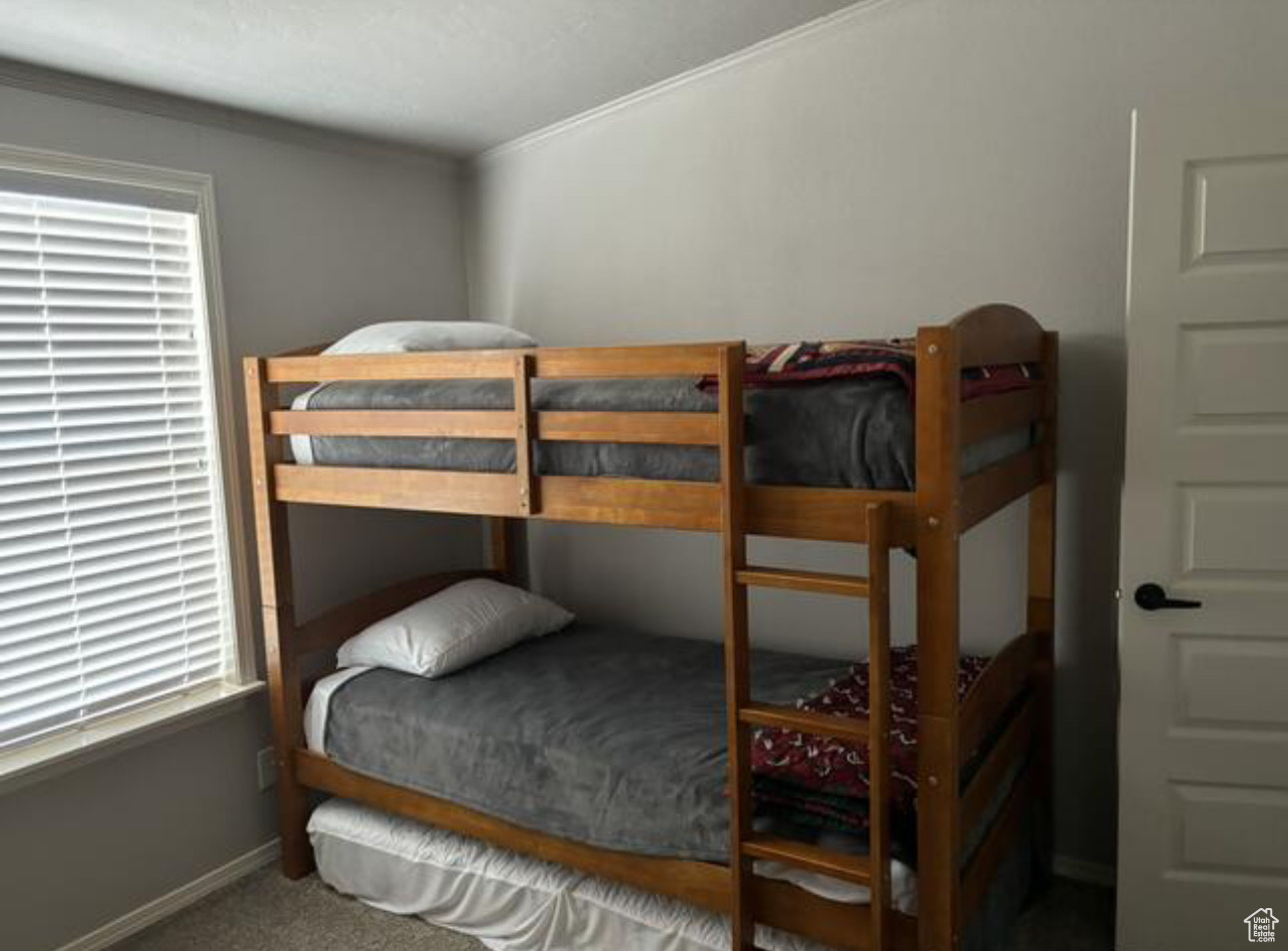 Carpeted bedroom with multiple windows