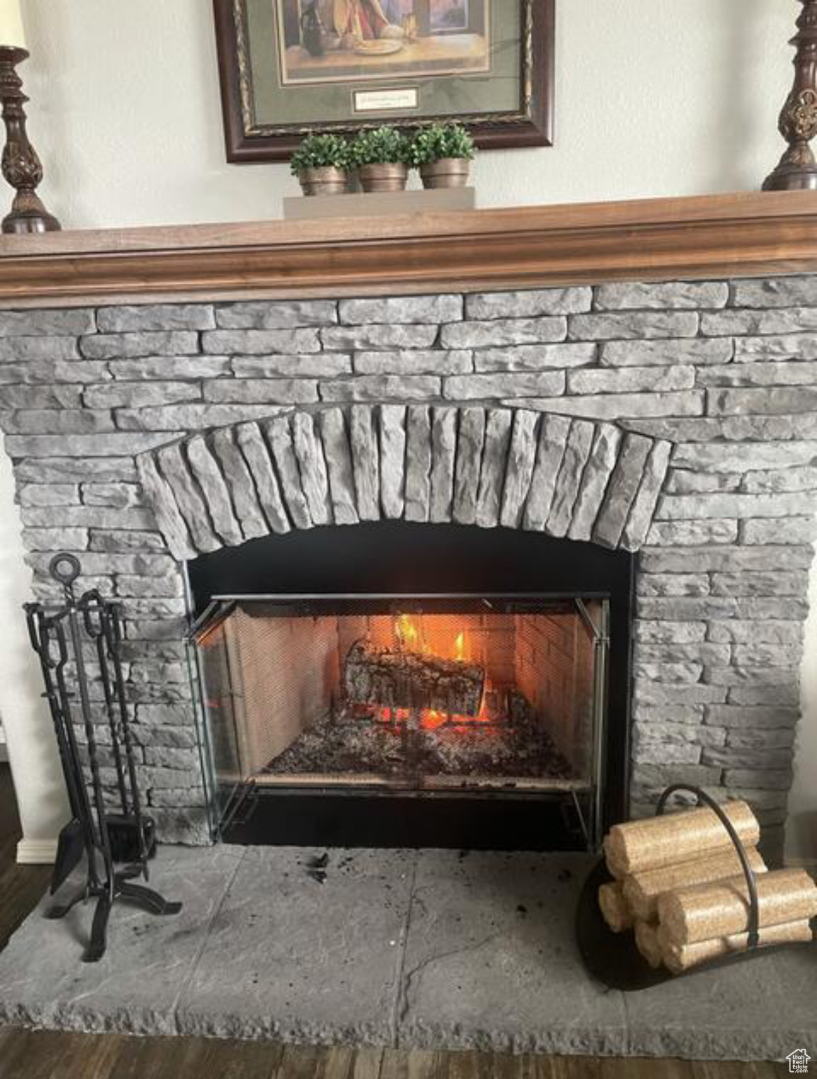 Interior details featuring a fireplace