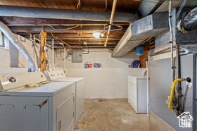 Washroom with independent washer and dryer and heating unit