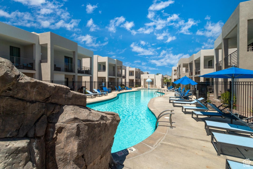 View of pool with a patio area