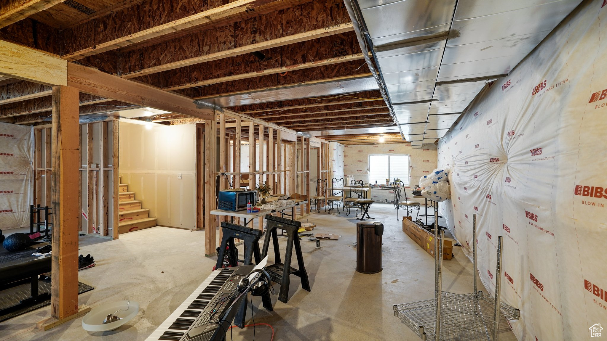 View of studded in basement