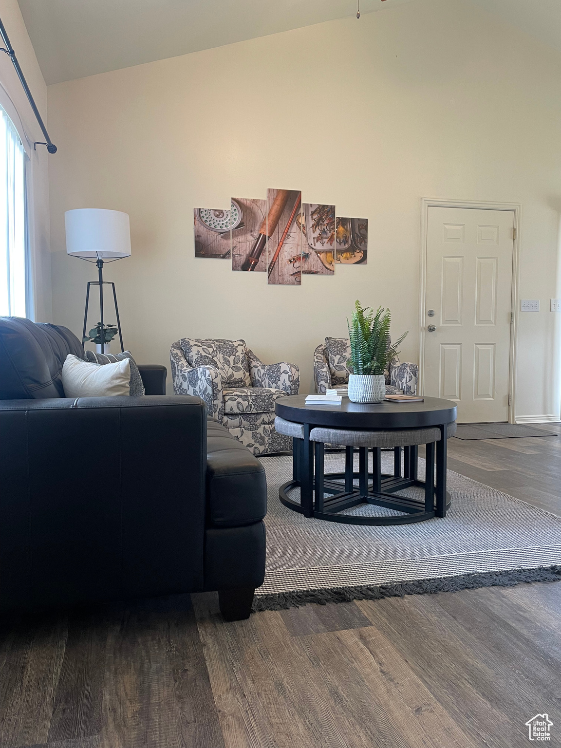 Living room with hardwood / wood-style floors