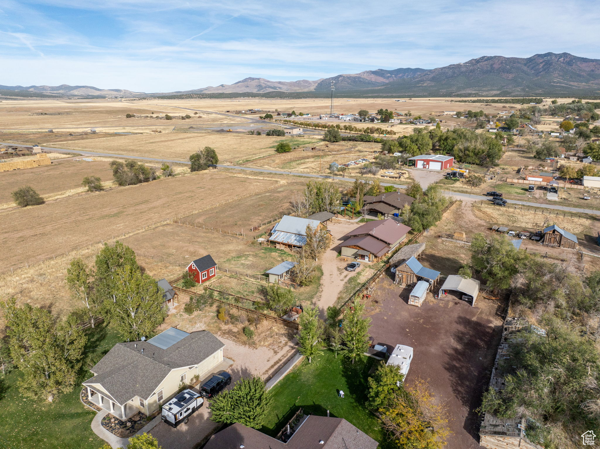 Aerial view featuring a mountain view