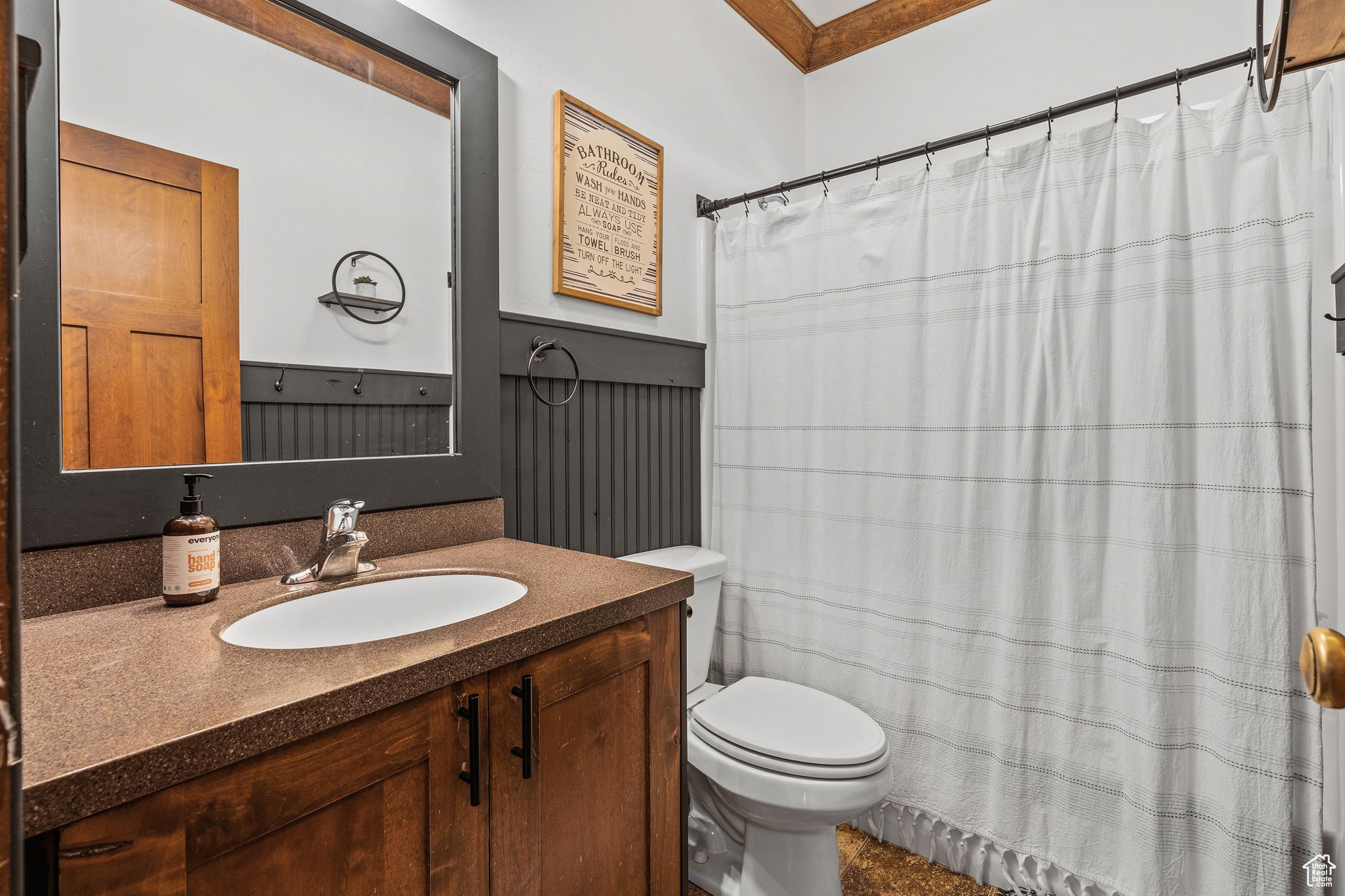 Bathroom with vanity and toilet