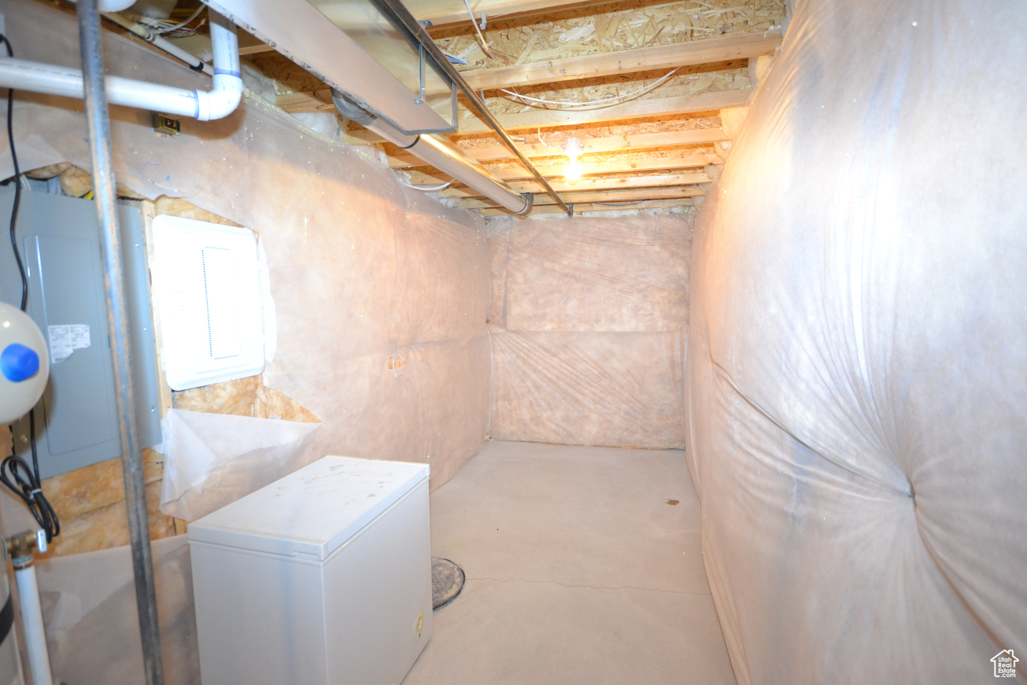 Basement with refrigerator