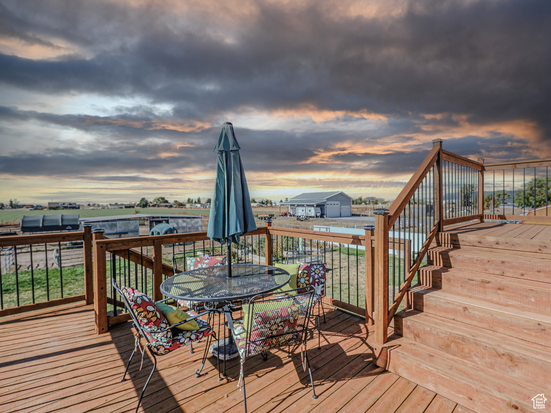 View of deck at dusk