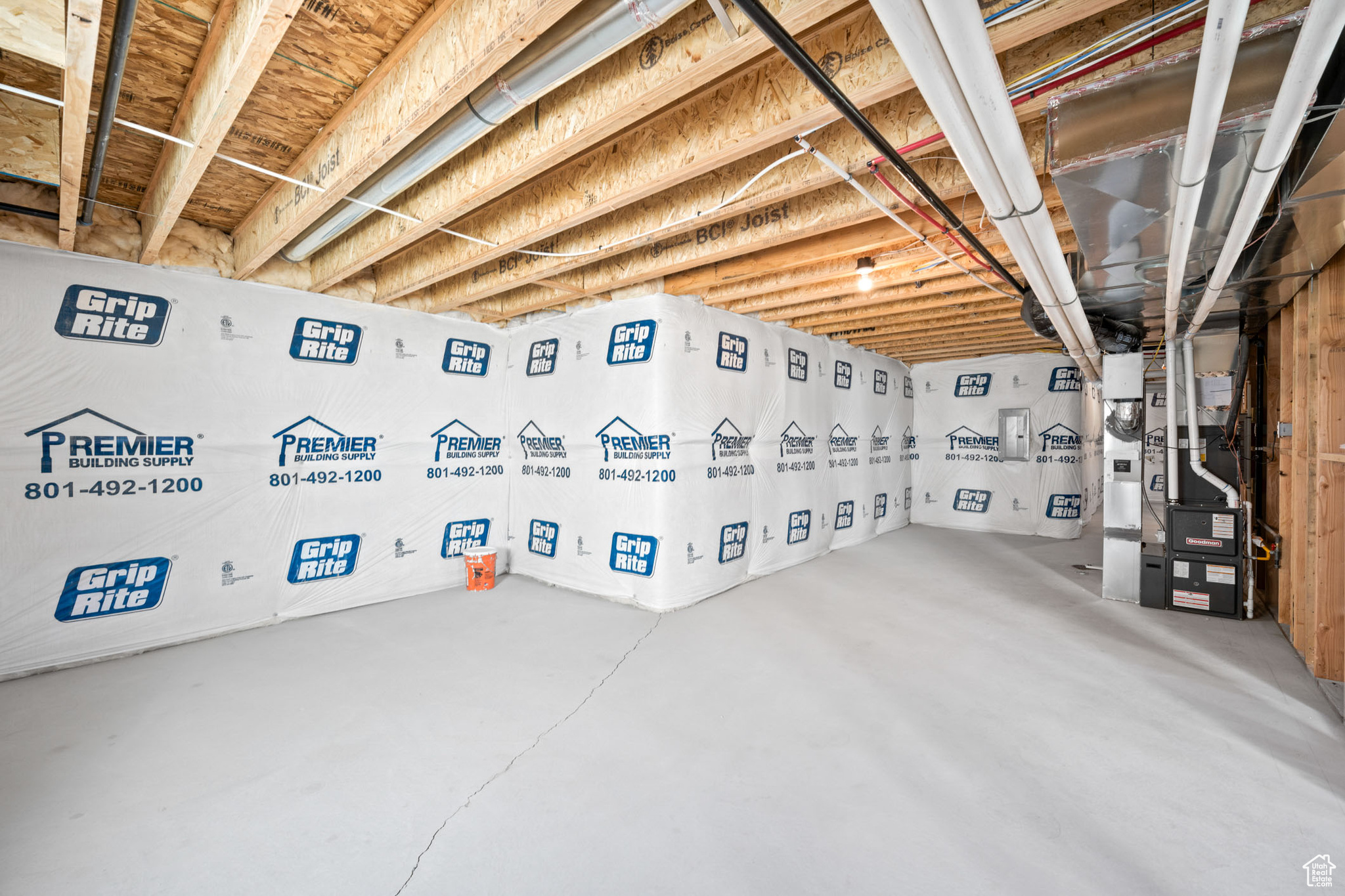Basement with heating unit