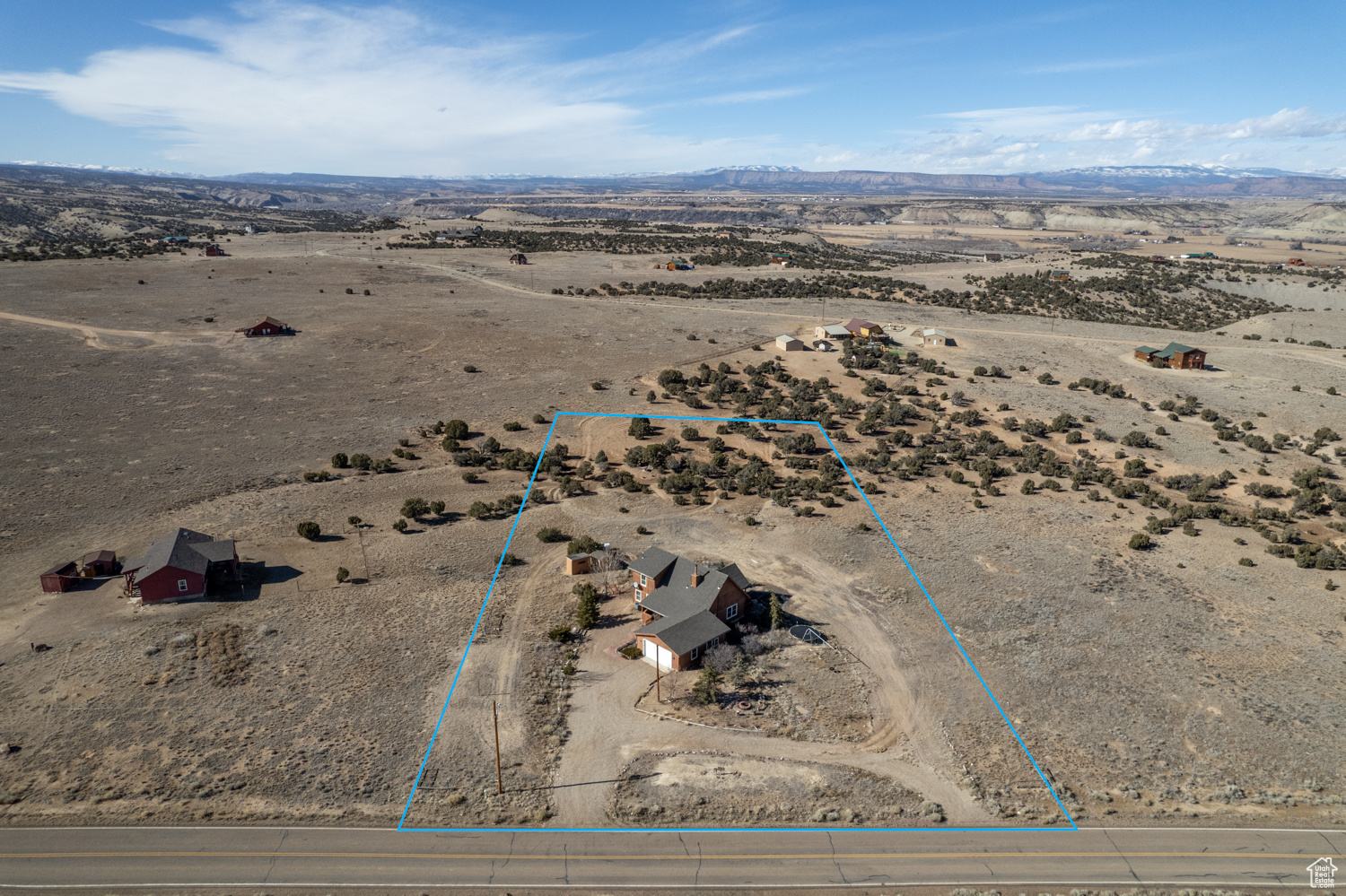 Drone / aerial view with a mountain view