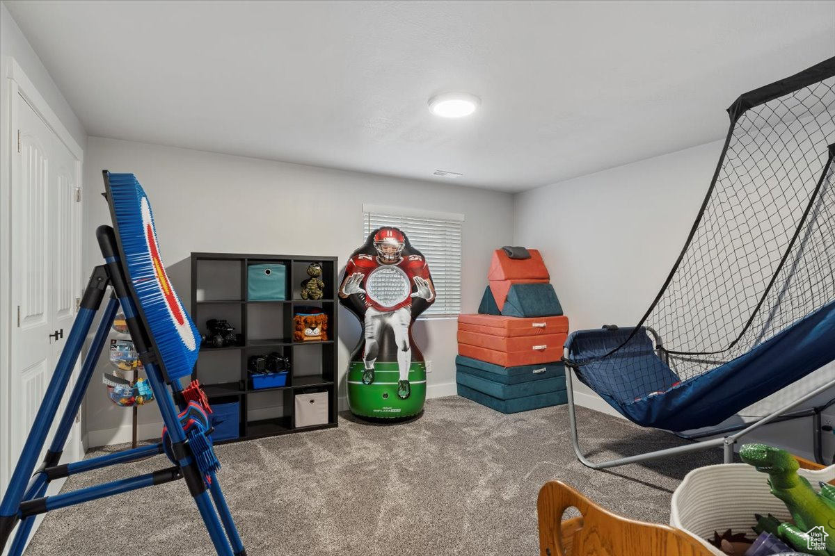 Recreation room with carpet