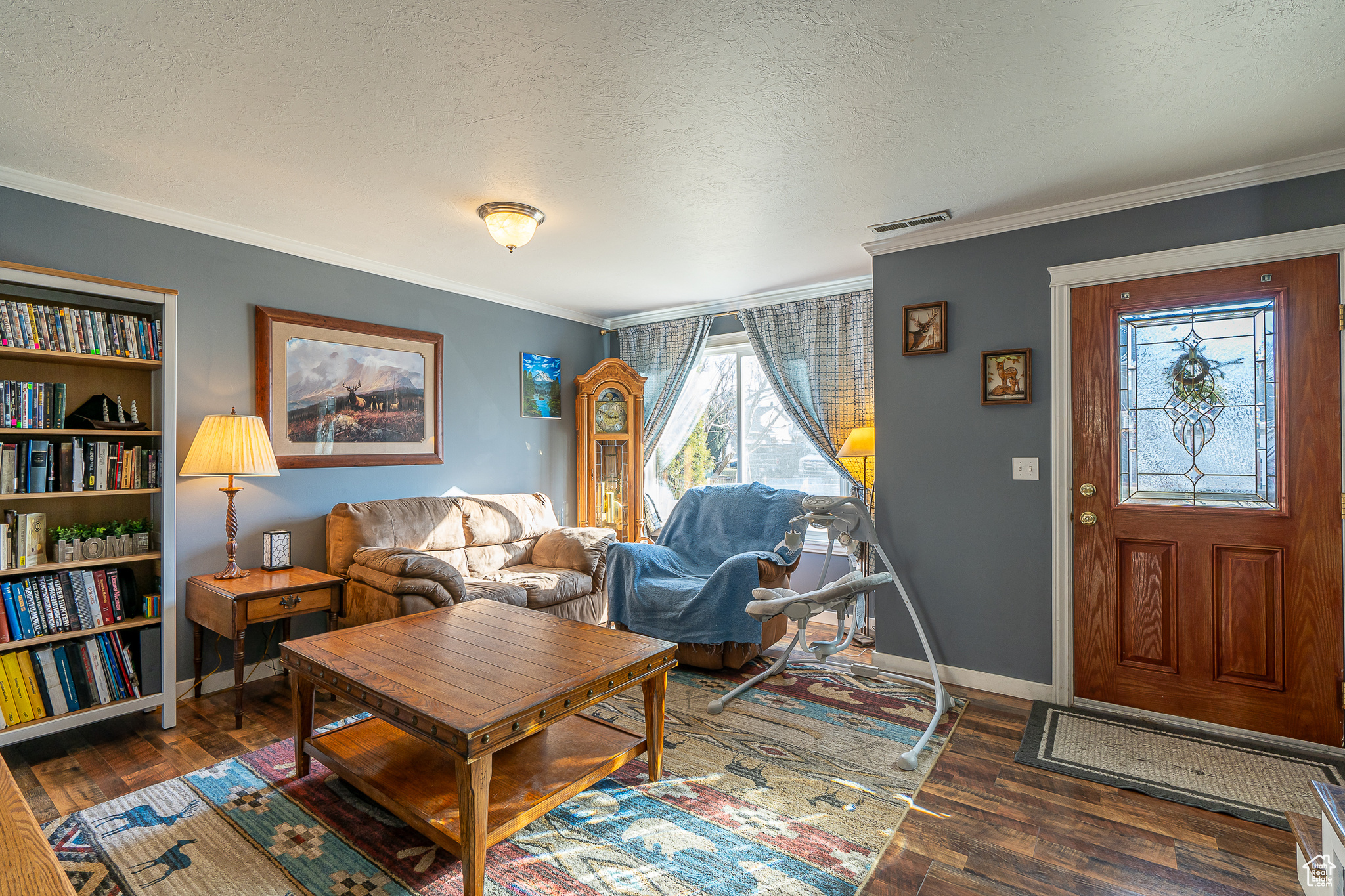 Living room located right off the entryway