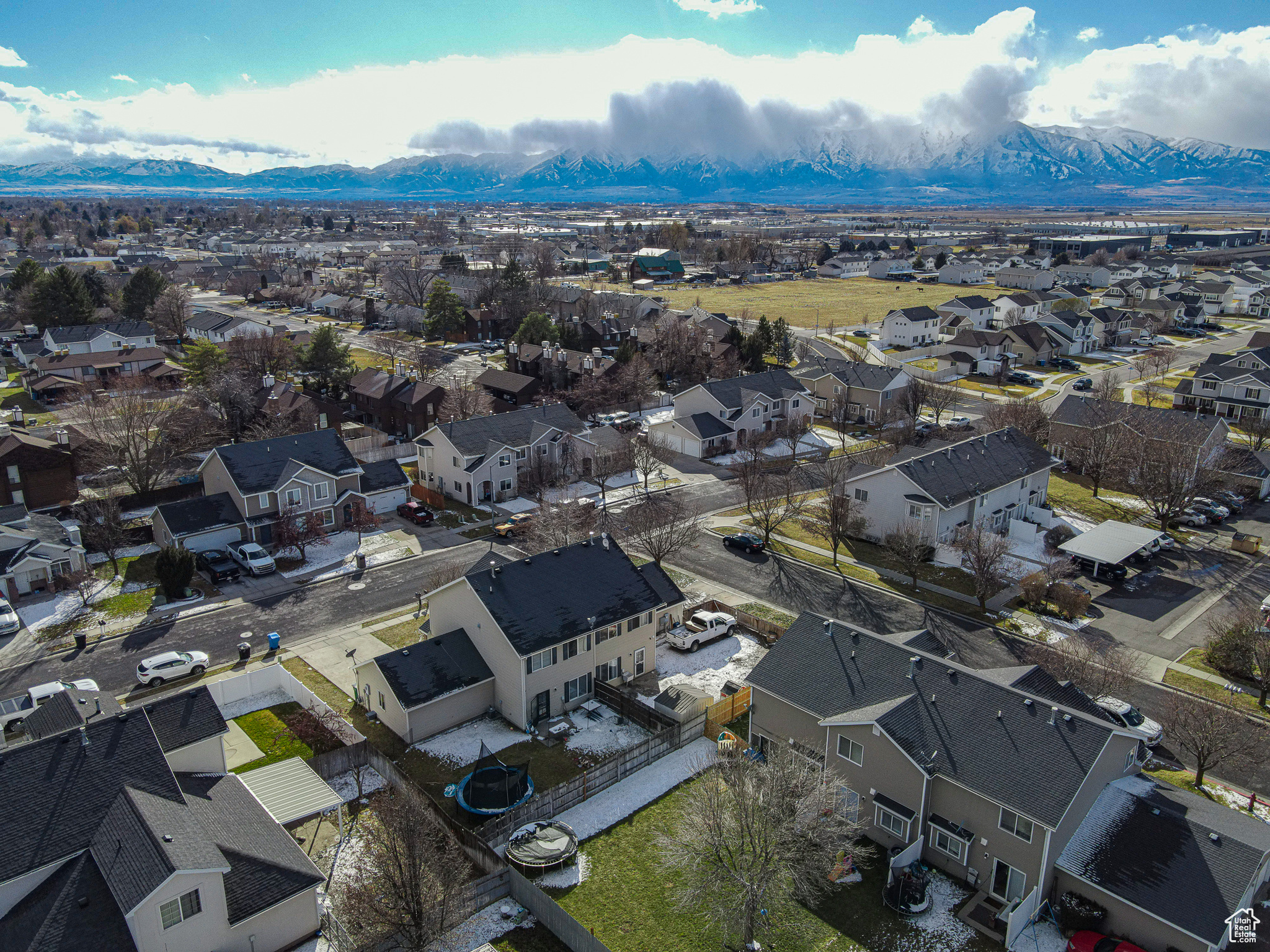 Drone / aerial view with a mountain view