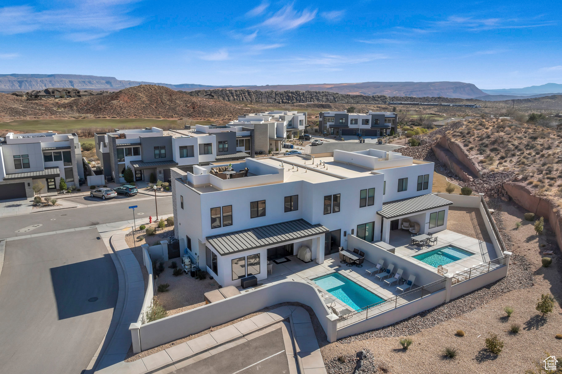 Aerial view featuring a mountain view