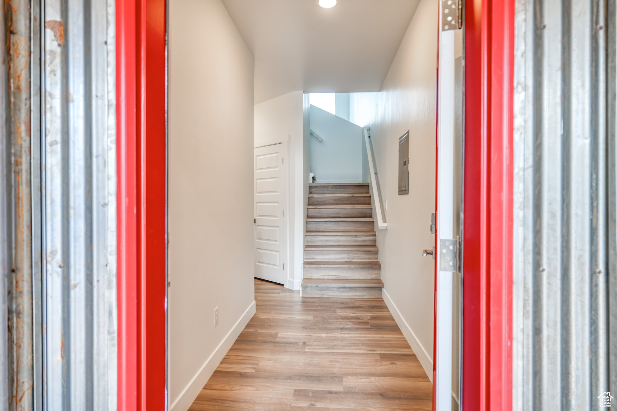 Foyer with light wood-type flooring