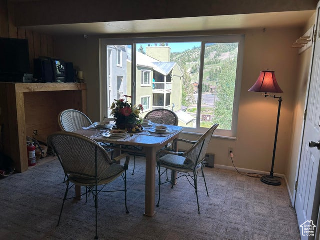 View of carpeted dining space