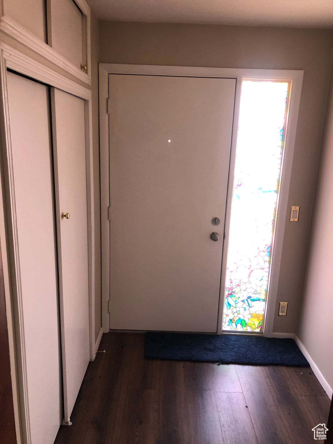 Doorway featuring a healthy amount of sunlight and dark hardwood / wood-style flooring