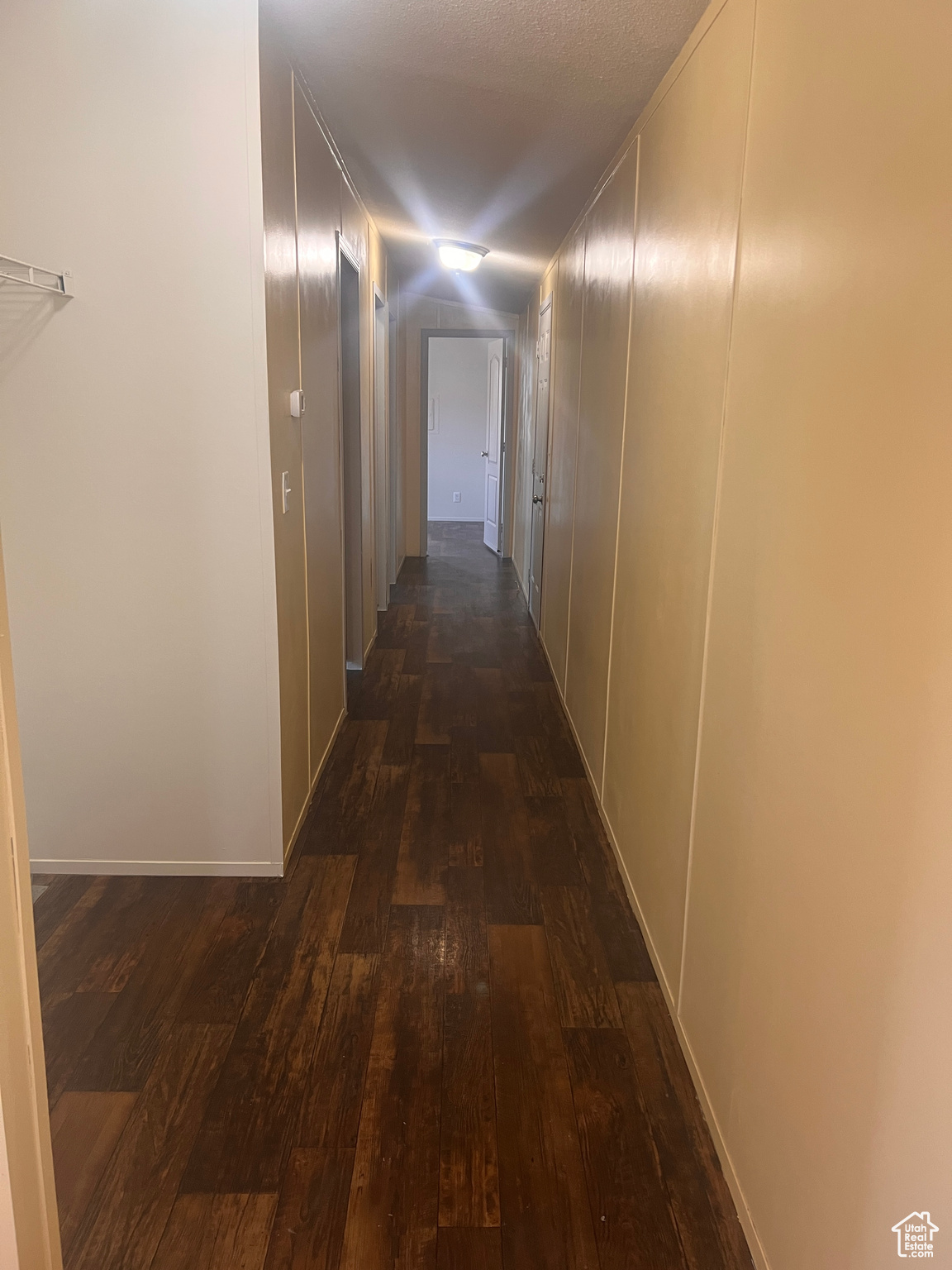 Hallway with dark wood-type flooring